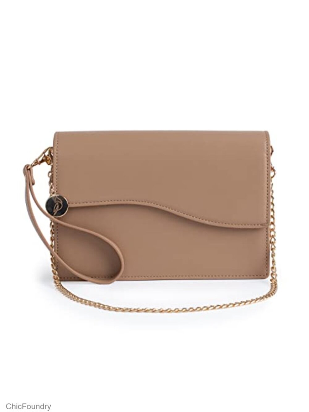 Vegan Leather Envelope Clutch Evening Bag with Wristlet and Crossbody Chain